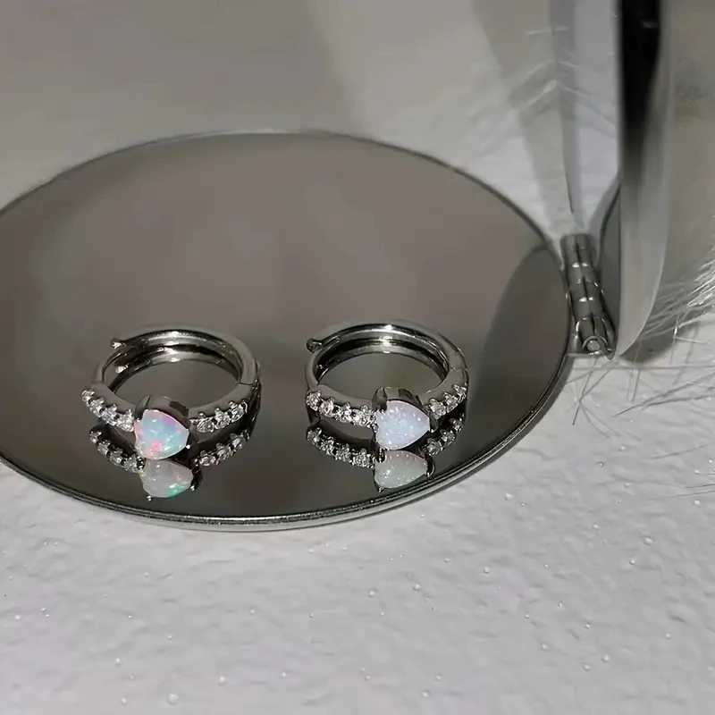 Huitan Unique Heart Imitation Opal Hoop Earrings for Women Newly Designed Statement Female Earrings Birthday Gift Chic Jewelry Y250510