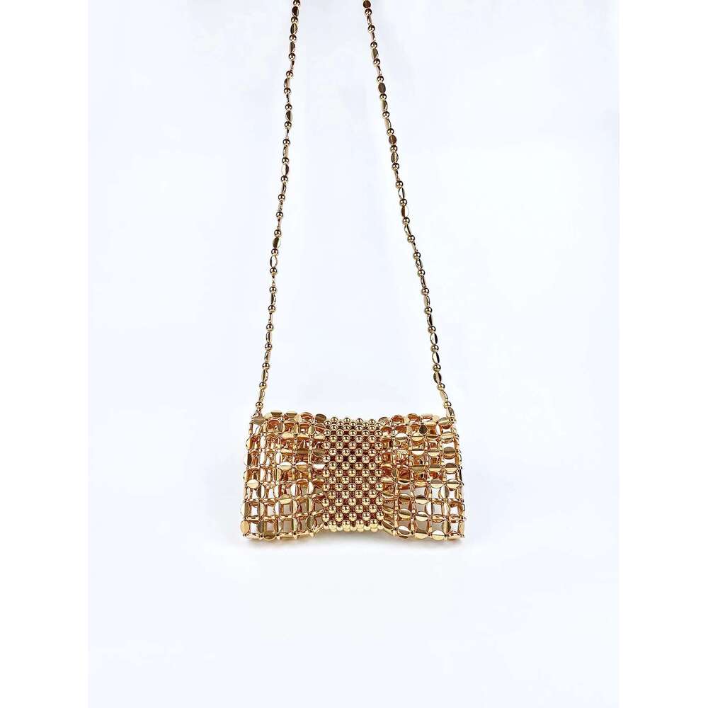 New niche design gold chain mobile phone zero wallet women's handmade beaded woven crossbody bag