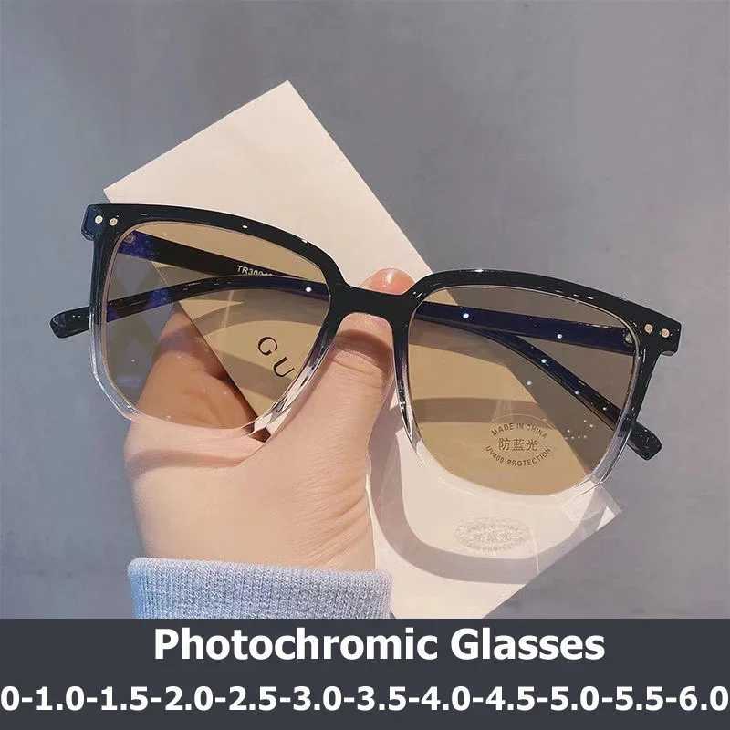 Ultralight Vintage Square Minus Glasses Unisex Women Men Photochromic Myopia Glasses Finished Sunglasses Eyewear Diopter To -6.0 W250513