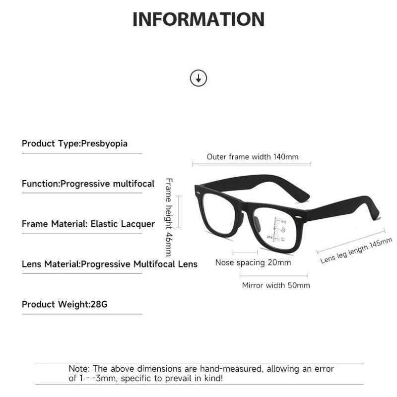 Unisex Fashion Multifocal Reading Glasses High Definition Anti-blue Light Eyewear Square Progressive Presbyopia Frame 0 +4.0 W250513
