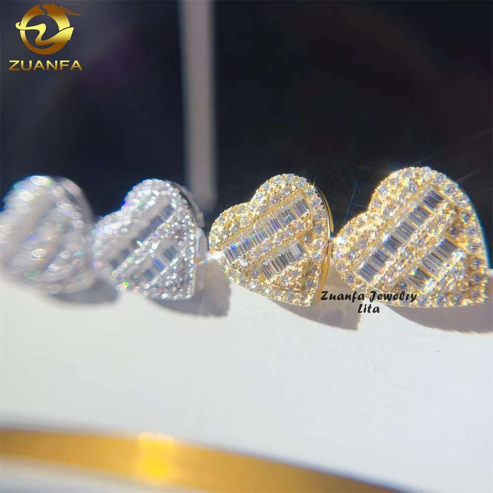 Luxury High Quality Hip Hop GRA Certificate Silver 925 Heart VVS Moissanite Siamond Earrings