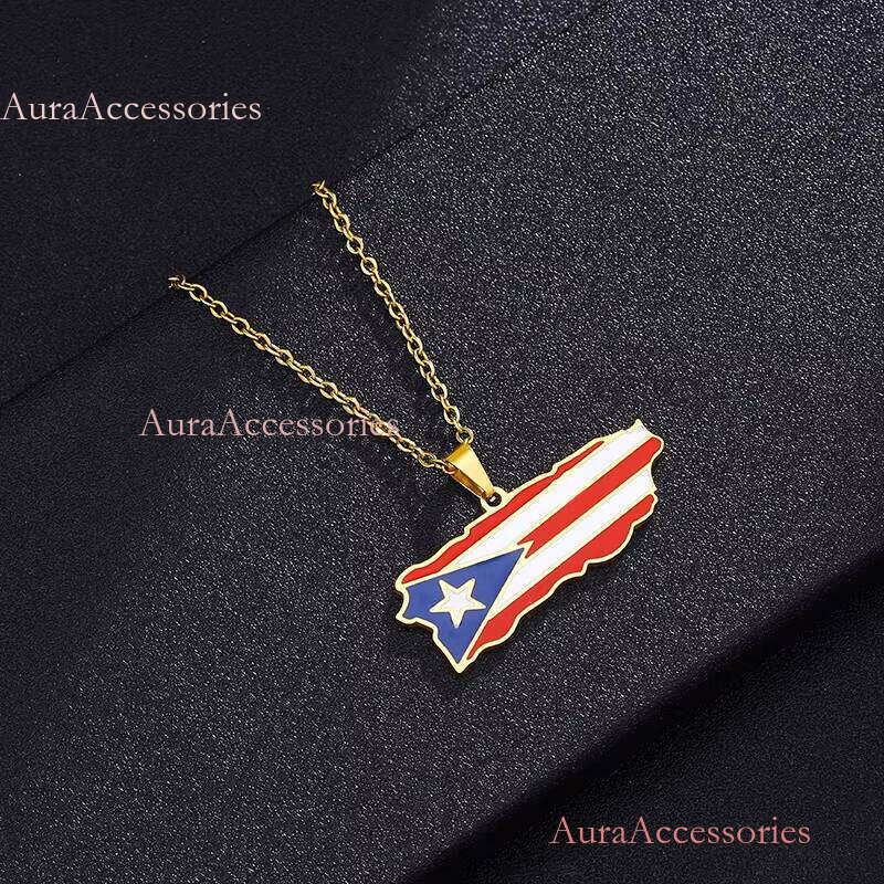 New Style Stainless Steel Dripping Oil Puerto Heart Map Pendant Necklace Jewelry for Men Women