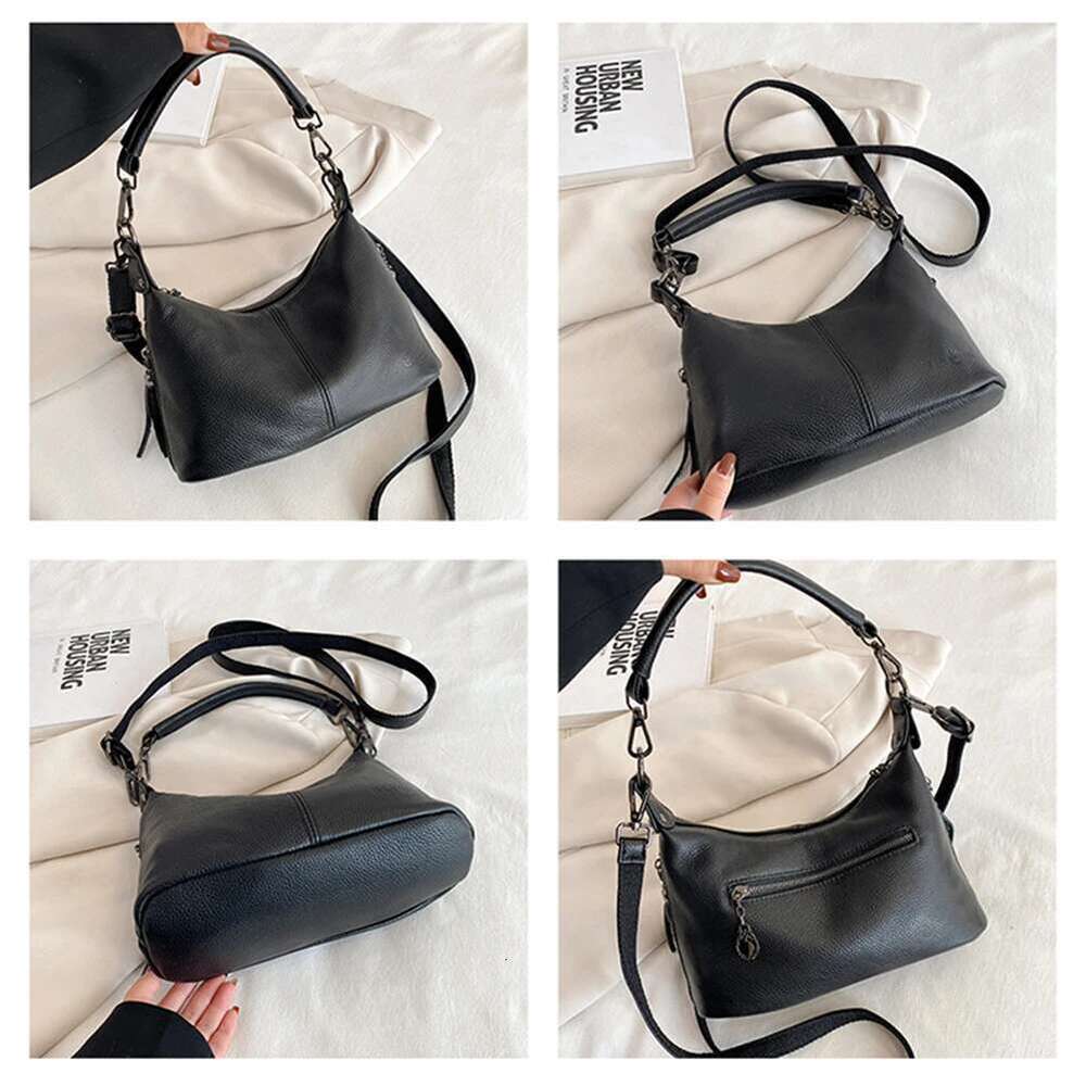 Women Stylish Crossbody Large Capacity Cowhide Casual Satchel Adjustable Strap Vintage Underarm Bag For Outdoor Travel