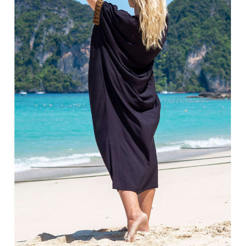 European and American Summer Cotton Gold Embroidered Robe Vacation Comfortable Loose Beach Hoodie 2025 New Casual Versatile Fashion Clothing