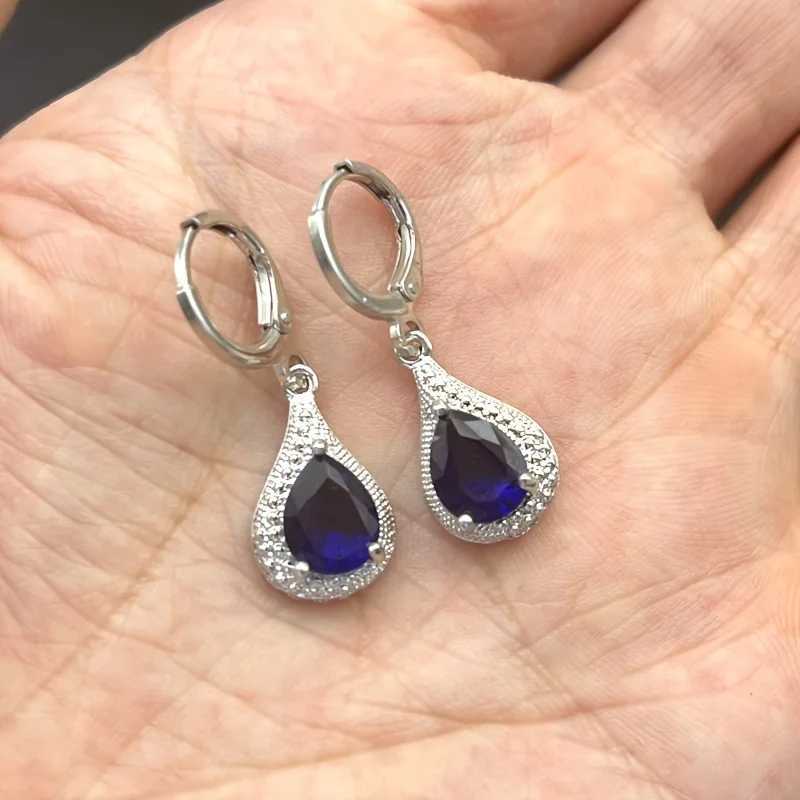 1 Pair Luxury Fashion Women 925 Silver Plated Blue Crystal Dangle Drop CZ Earrings Jewelr Y250510