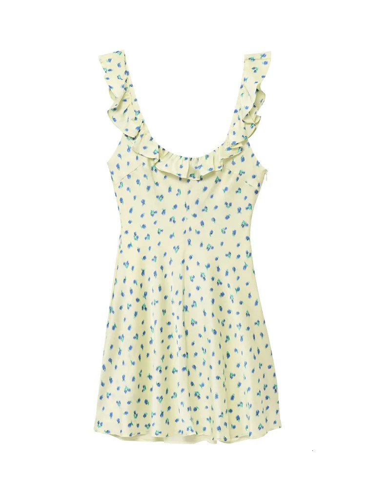 TFMLN Summer Womens Ruffle Edge Mini Dress Sweet Sleeveless Oneck Fragmented Flower Leisure Aline Short Dresses 250513