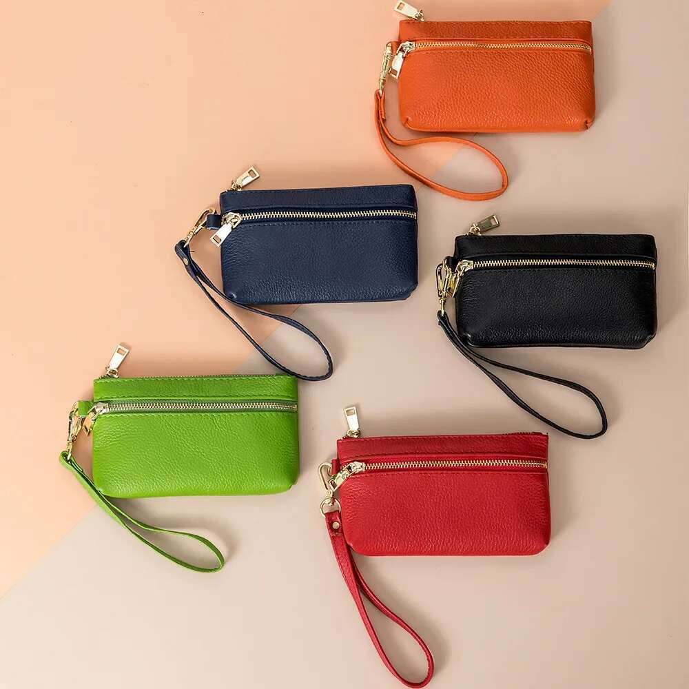 Women's Wallets Ladies Small Genuine Leather Zipper Purses Large Capacity Cowhide Money Bag With Wrist Strap Coin Card Holders