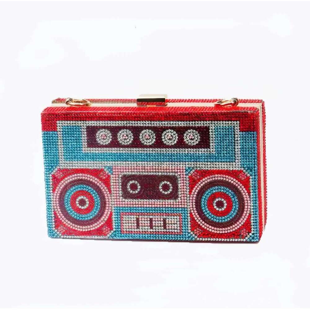 Designer Bag 2025 Fashion Crystal Women's Rhinestone Wedding Clutch Cassette Tape Evening Party Money Purses Handbags Shoulder Bag Luxury Bag