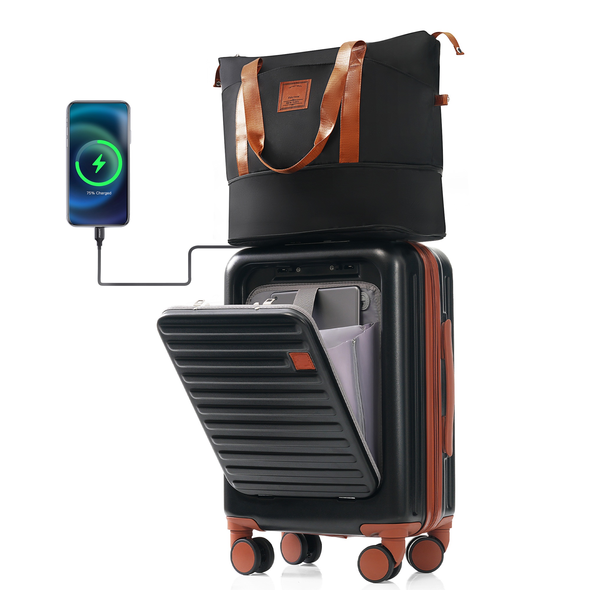 front opening 20inch travel duffel bag with usb charging port and tsa lock