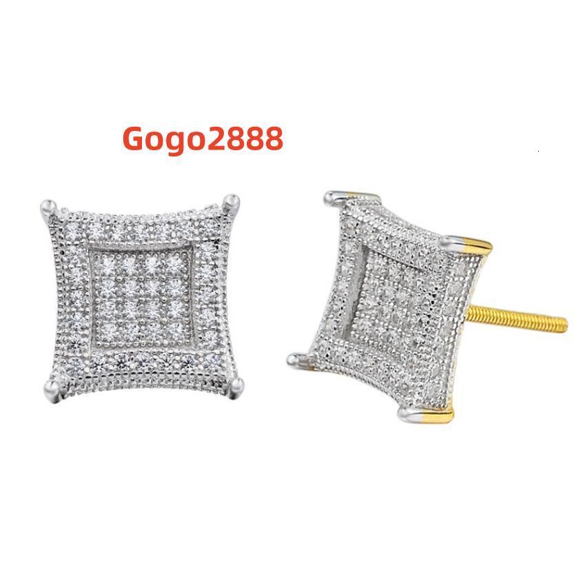Hip-hop Statement Vintage Retro Jewelry 925 Sterling Silver Moissanite Diamond Square Stud Earrings for Man