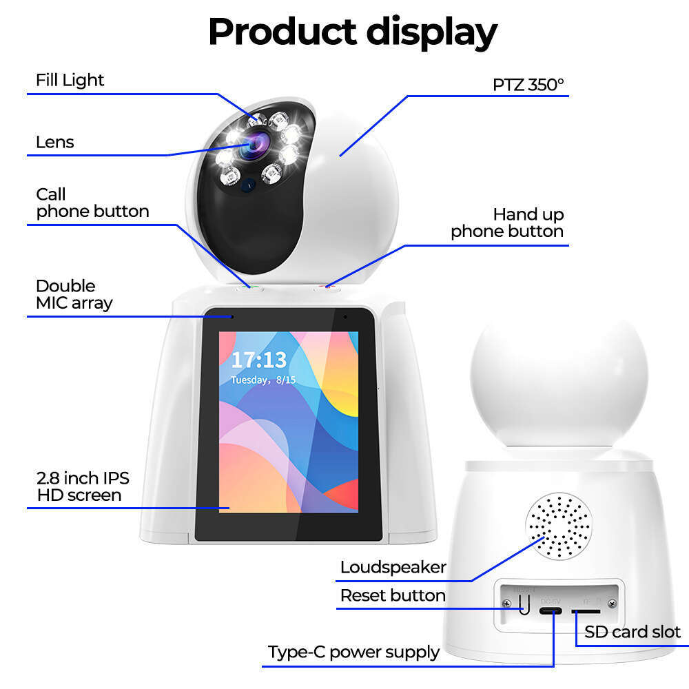 New 2.8-inch ai two-way visual surveillance camera home phone remote HD video intercom call display.