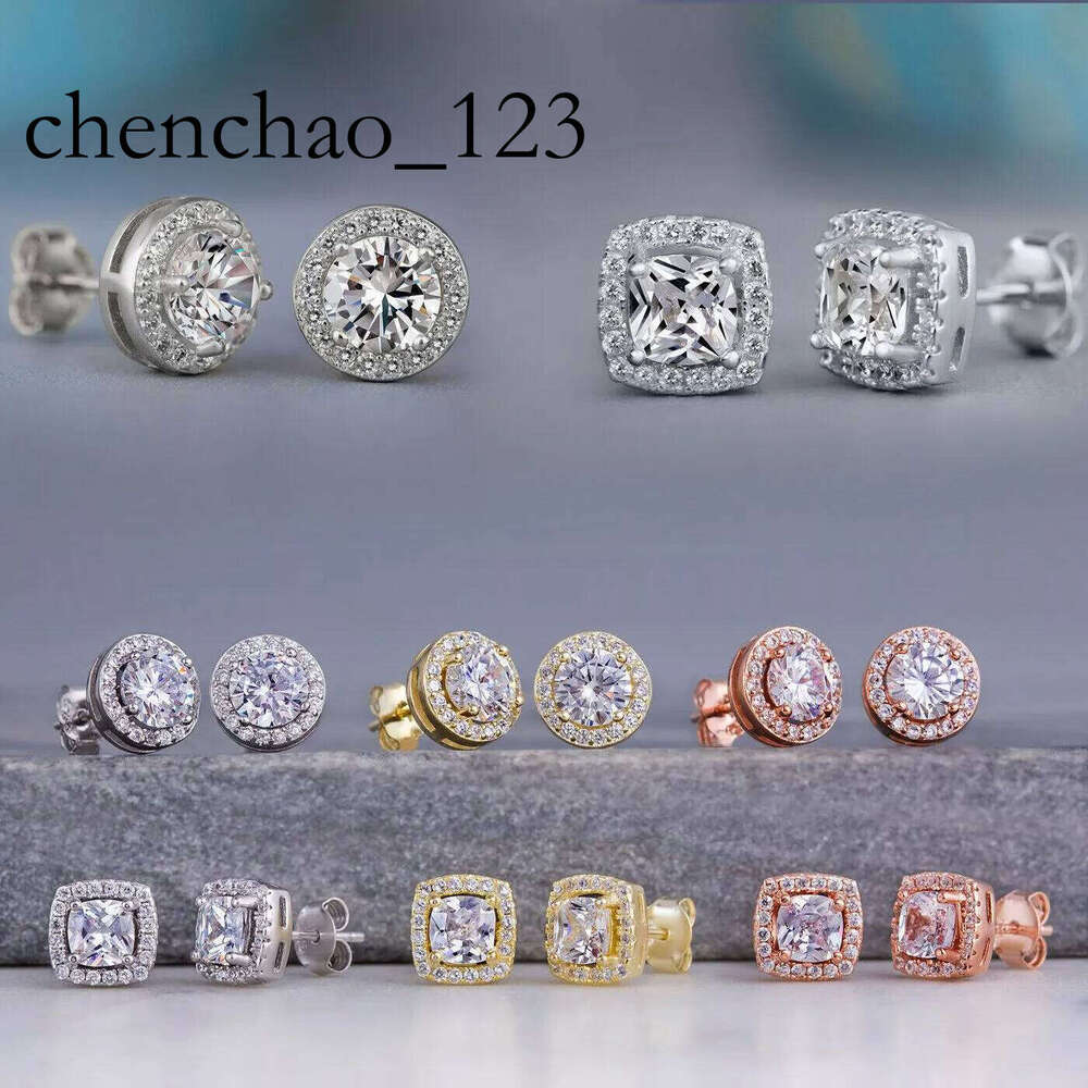 HipHop Dia White Gold Plated Zirconal Stud Round Square Cubic Zircon Earring for Men Women Shiny Crystal Earrings Jewelry Gift