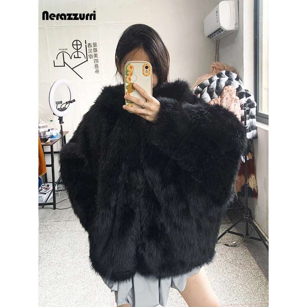 Nerazzurri Autumn Winter Oversized White Black Warm Shaggy Hairy Faux Fur Coat Women with Hood Loose Casual Fluffy Jacket