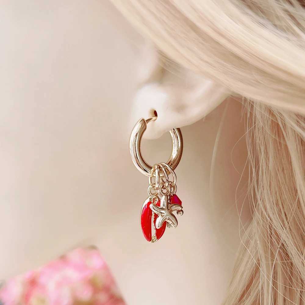 Summer Orange Shell Pendant Earrings For Woman Bohemia Charms Trendy Personality Dangle Hoop Ring Brinco Accessories Jewelry Y250510