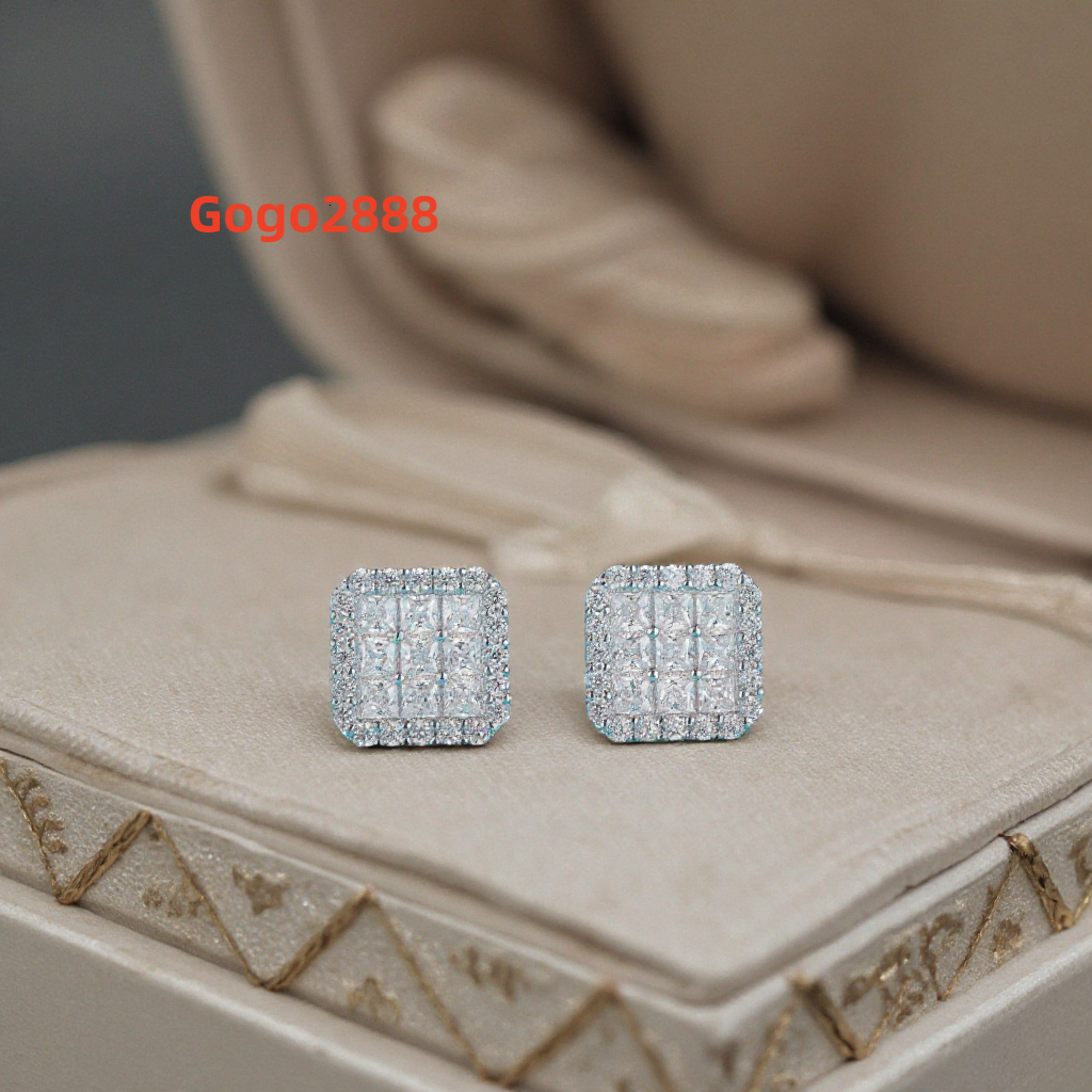 Custom Hip Hop Fully Iced Princess Cut VVS Moissanite Diamond Stud Earrings for Men Women