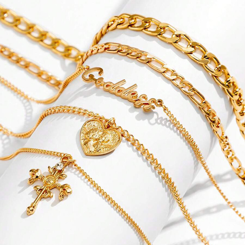 Elegant Layered Design Cross + Hearts Charm Accessory: Contemporary Urban Chic A-Z Necklace