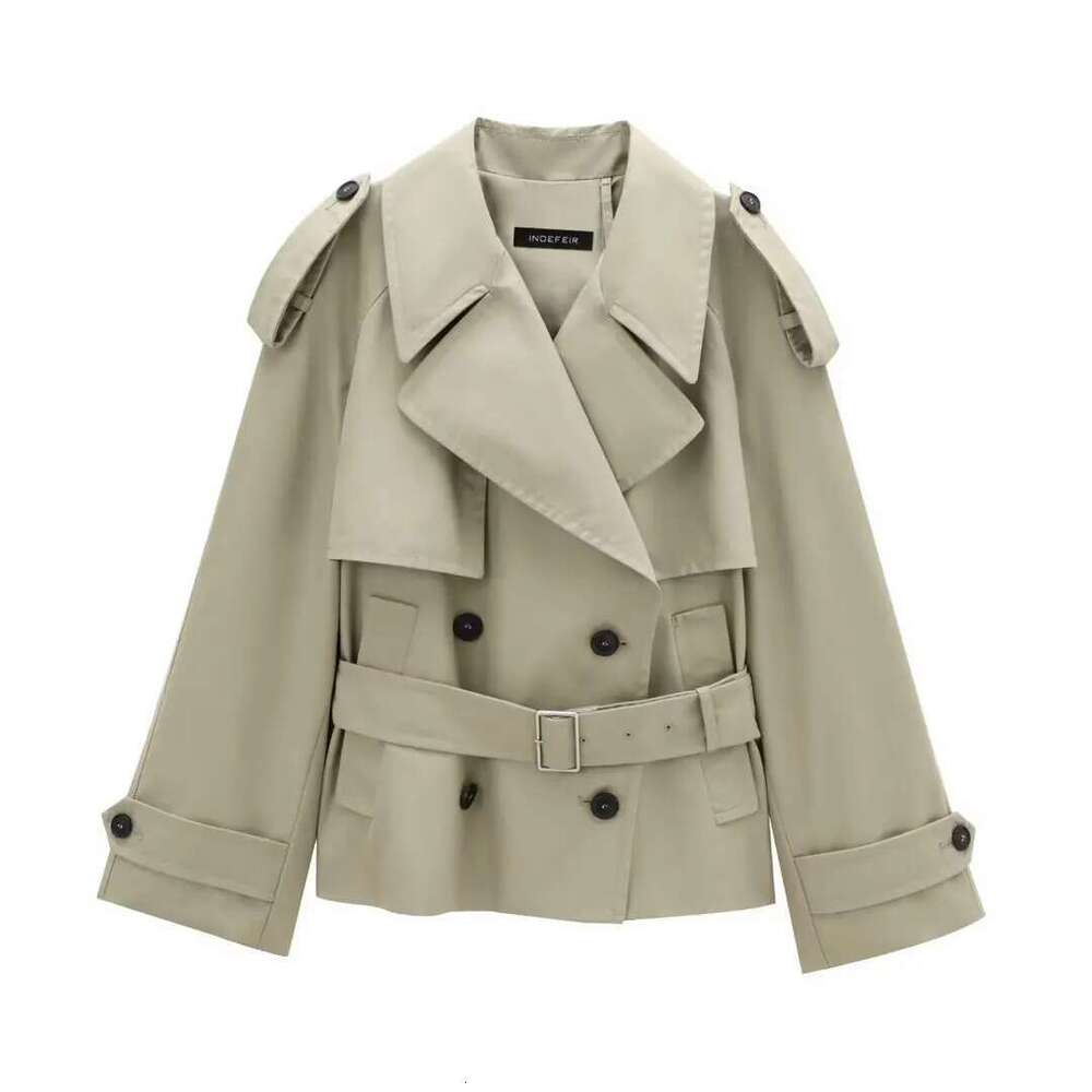 PB&ZA Women Autumn New Fashion Short Trench Coat Retro Long Sleeve Button Casual Outerwear Chic Overcoat