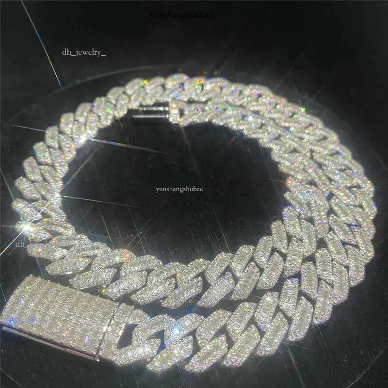 Iced Out Chains Hip Hop Jewelry Dia Men Gold Necklace Sier Fully VVS Moissanite Baguette Cuban k Chain 20mm