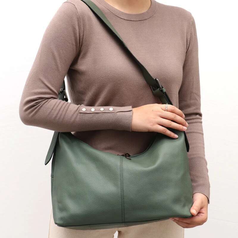 SC Women Cowhide Crossbody Bag Large Casual Shoulder Purse Wide Strap Handbag Female Daily 100% Genuine Leather Hobo Sack