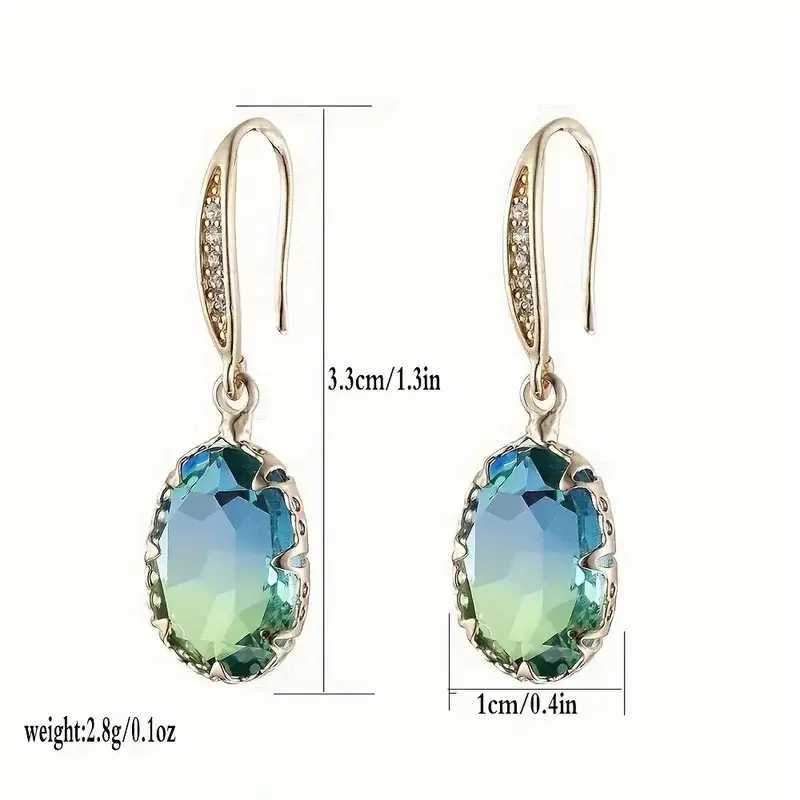 Exquisite Oval Inlaid with Blue Green Zircon Earrings Elegant Fashion Gold Color Engagement Wedding Dangle Earrings for Women Y250510