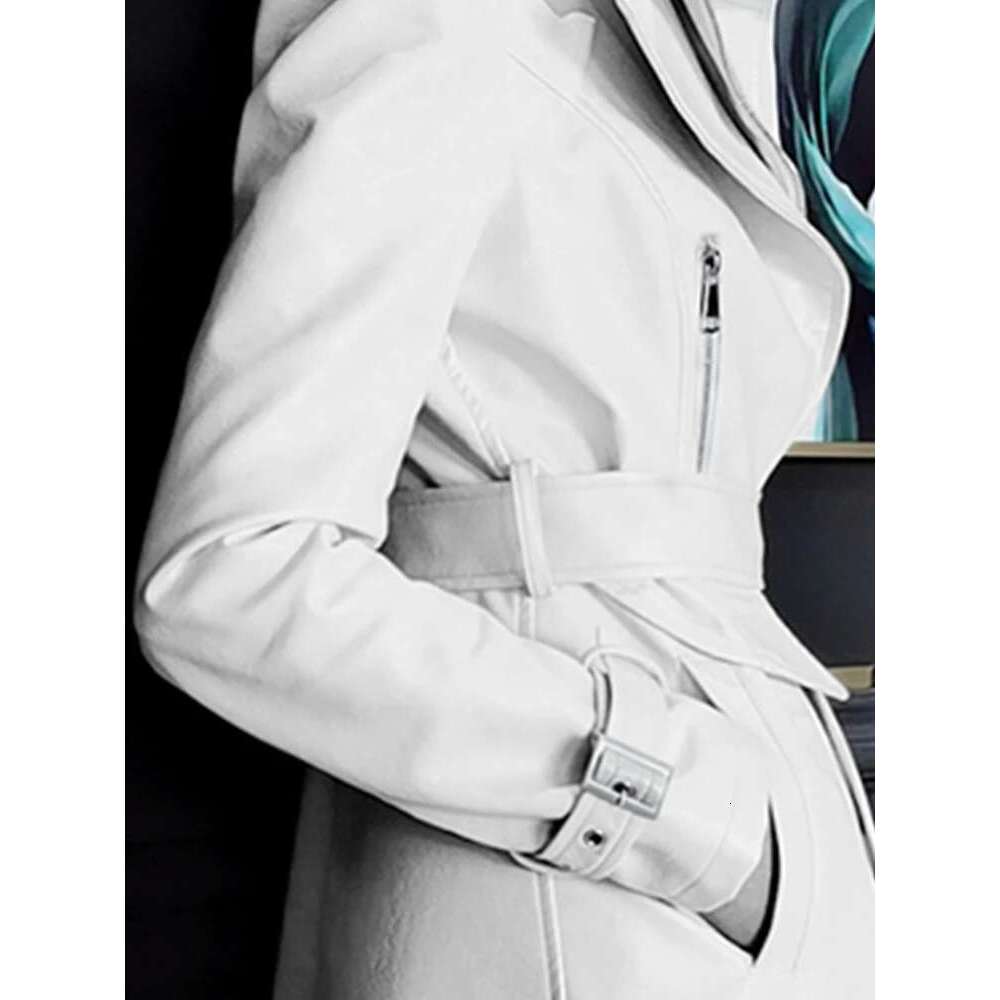 Nerazzurri Spring Runway White Leather Trench Coat for Women Long Sleeve Elegant fashion Womens Coats 2021 Designer