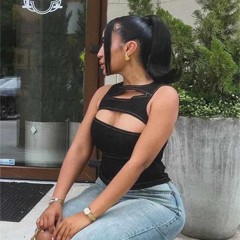 Talenza Womens Sleeveless Round Neck Vest Summer Solid Color Hollow Slim Vest Top Fashion Sexy Streetwear Womens Slim Vest Top M250513