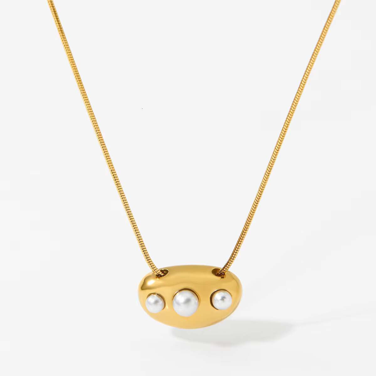 New Simulated Pearl Pendant Stainless Steel Gold PVD Plated Necklace Women's Jewelry Gift