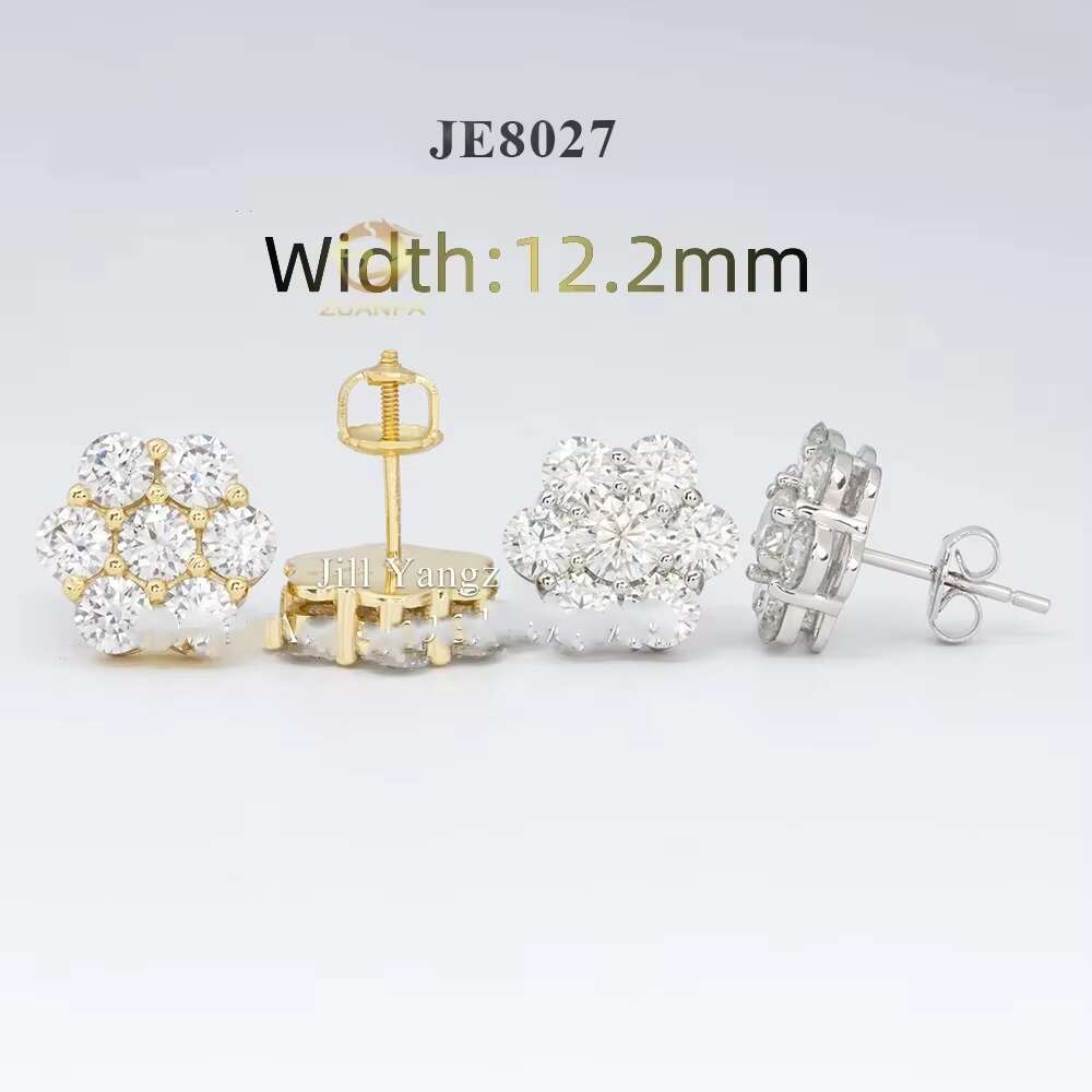 Jewelry Maker Cluster Flower Stud Earrings VVS Moissanite GRA Ear Studs Screw Back Earrings Hip Hop Jewelry 925 Sterling Silver