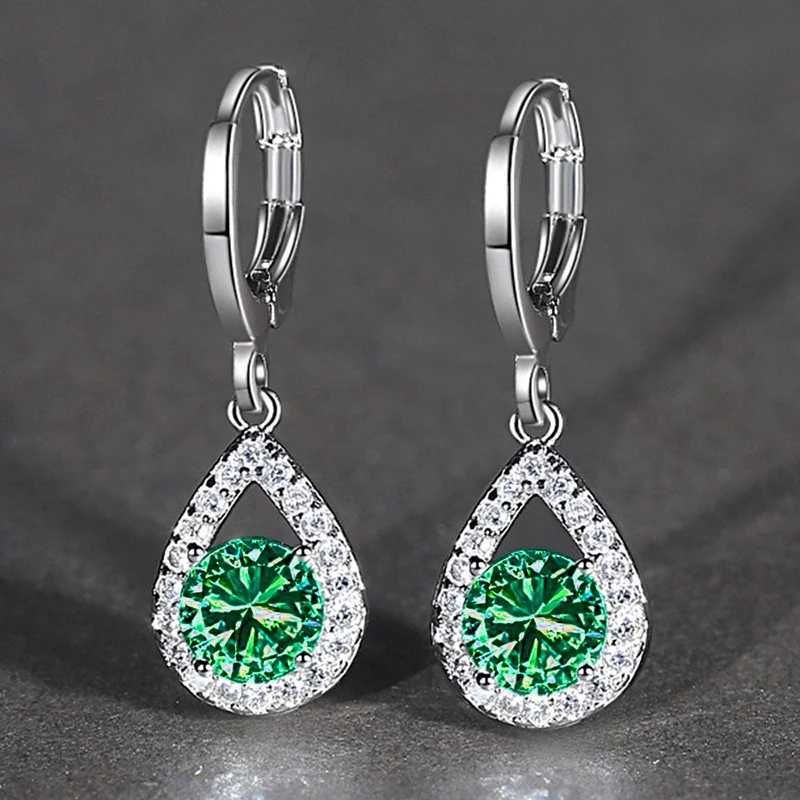 Huitan White/Blue/Green/Red CZ Dangle Earrings Women Fashion Pear Shape Charm Silver Color Simple Stylish Female Ear Jewelry Y250510