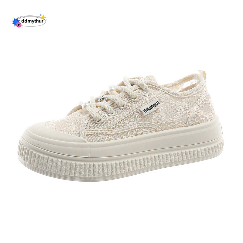 2025 New Lace Breathable Thin Mesh White with Skirt Thick Bottom Casual Internet Red Single Shoes ddmythur