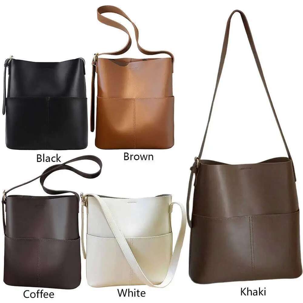 Women Leather Bucket Multi Pocket PU Crossbody Versatile Shoulder Tote Satchel Hobo Outdoor Travel Bag