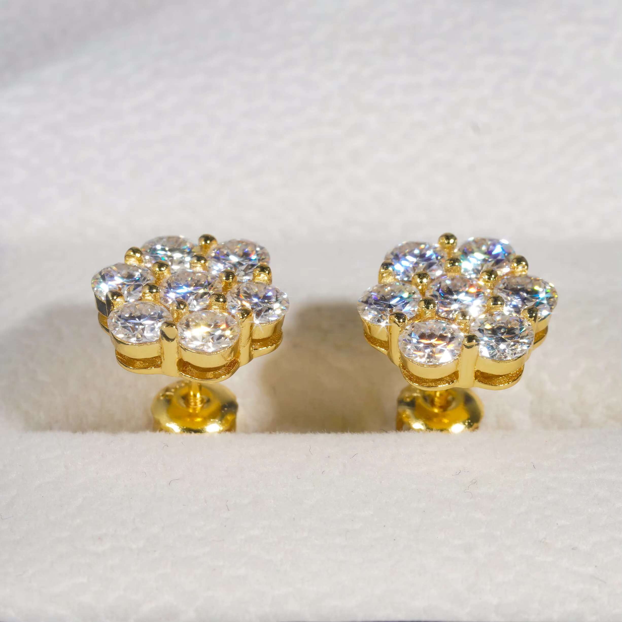 Jewelry Maker Cluster Flower Stud Earrings VVS Moissanite GRA Ear Studs Screw Back Earrings Hip Hop Jewelry 925 Sterling Silver