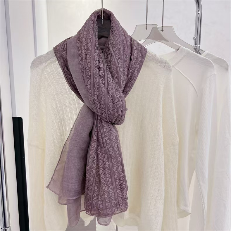 T696 Linen cotton and linen thin scarf fashionable women's outer shawl early spring and summer stylish solid color silk scarf