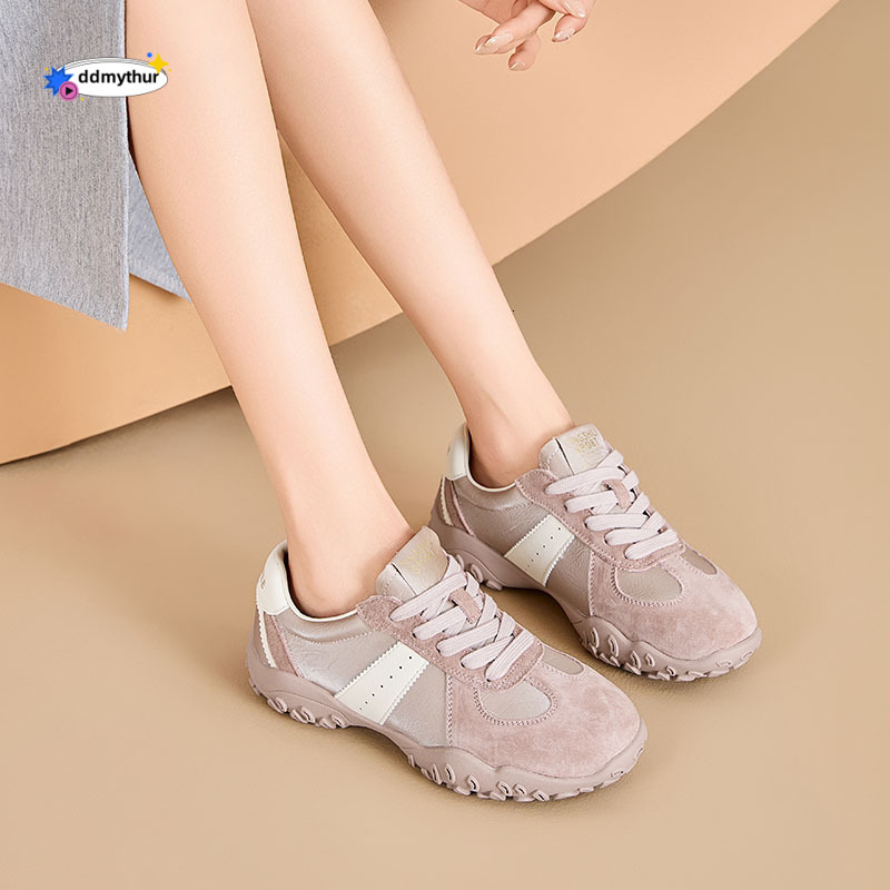 Genuine leather Forrest Gump women in spring 2025, new color blocked junior high school moral training for women, thick soled versatile casual women&#