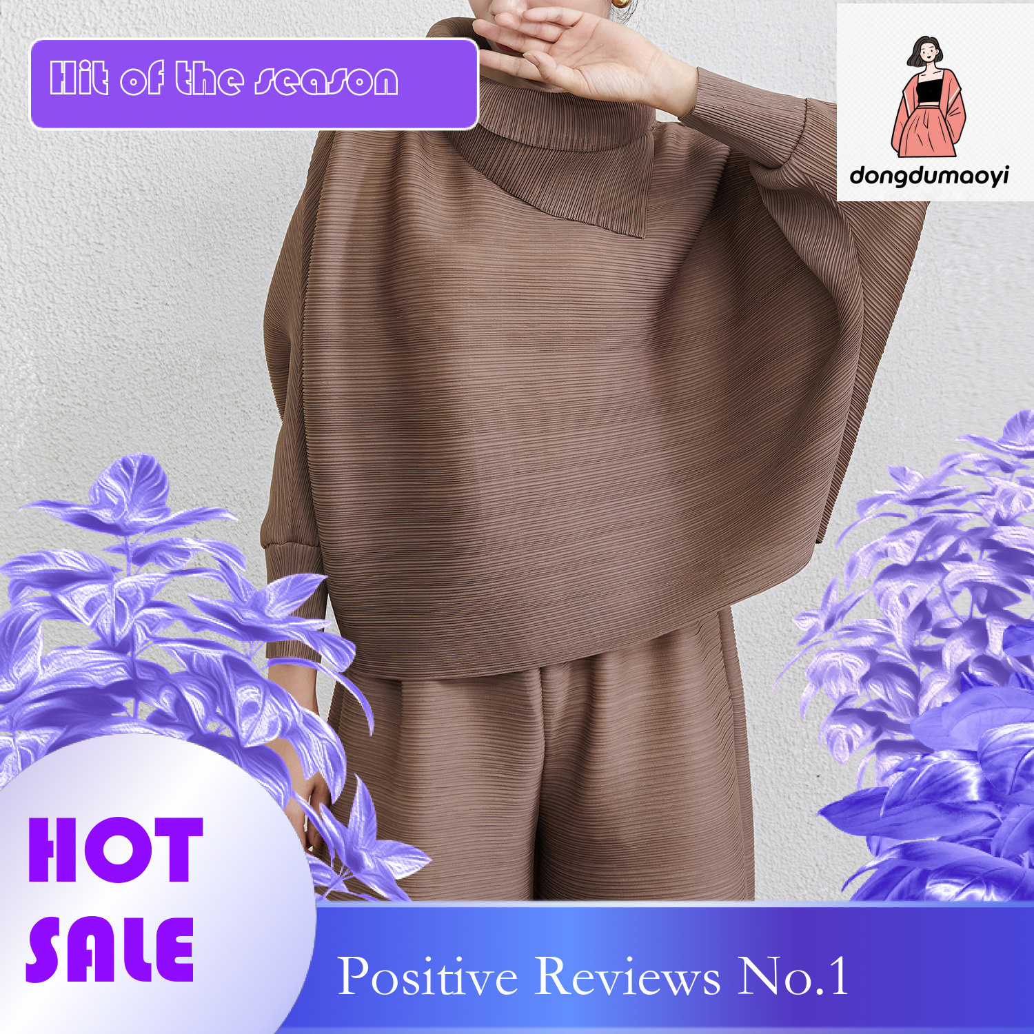 dongdumaoyi Counter Quality Scarf Collar Bat Sleeve Fashion Hoodie Small Shirt Spring and Autumn New Wrinkled Top