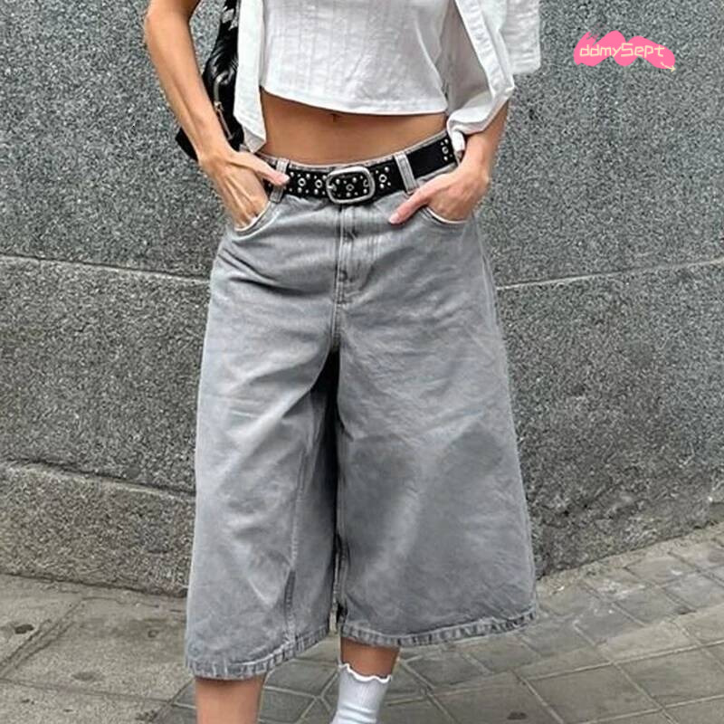 Women Bermuda Denim Shorts Boyfriend Baggy Calf Length Pants Y2k Aesthetic Wide Leg Carpenter Jean American Retro Streetwear ddmysept
