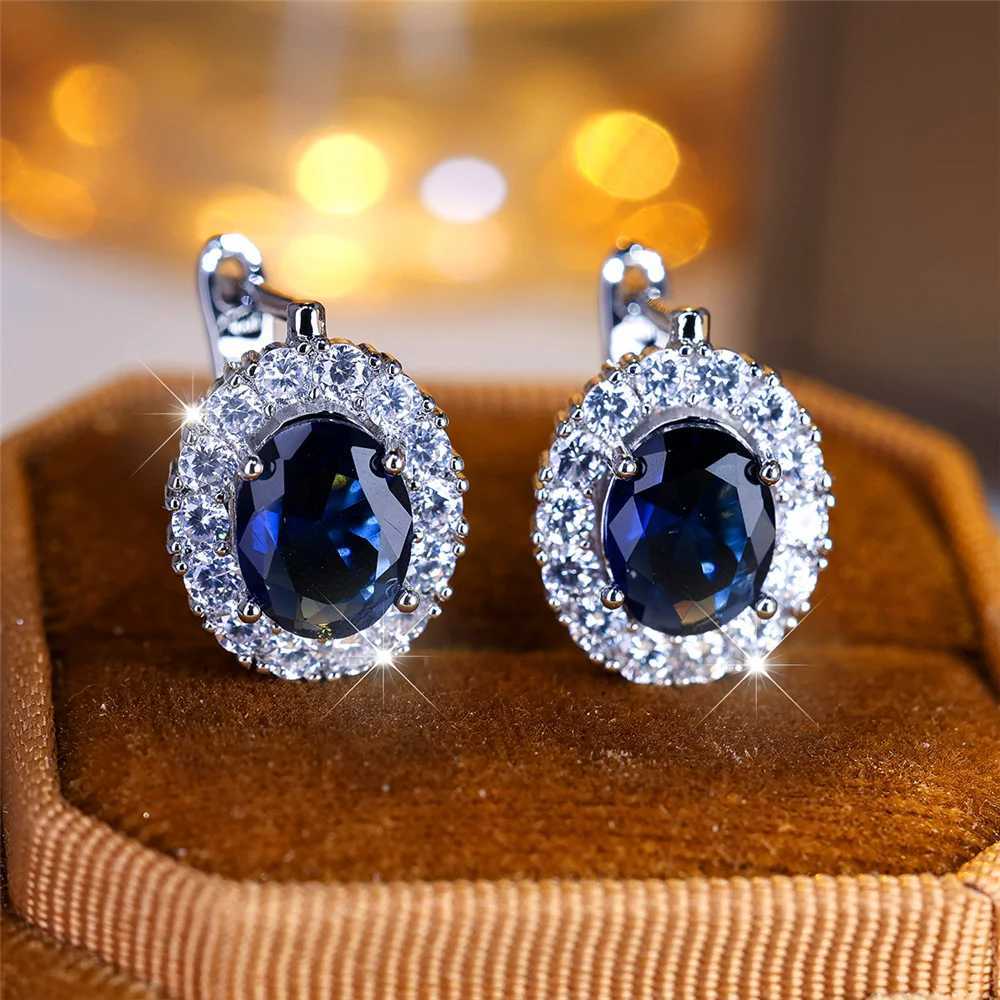Cute Small Blue Green Zircon Stone Hoop Earrings For Women Charm Female Silver Color Wedding Jewelry Gift Y250510