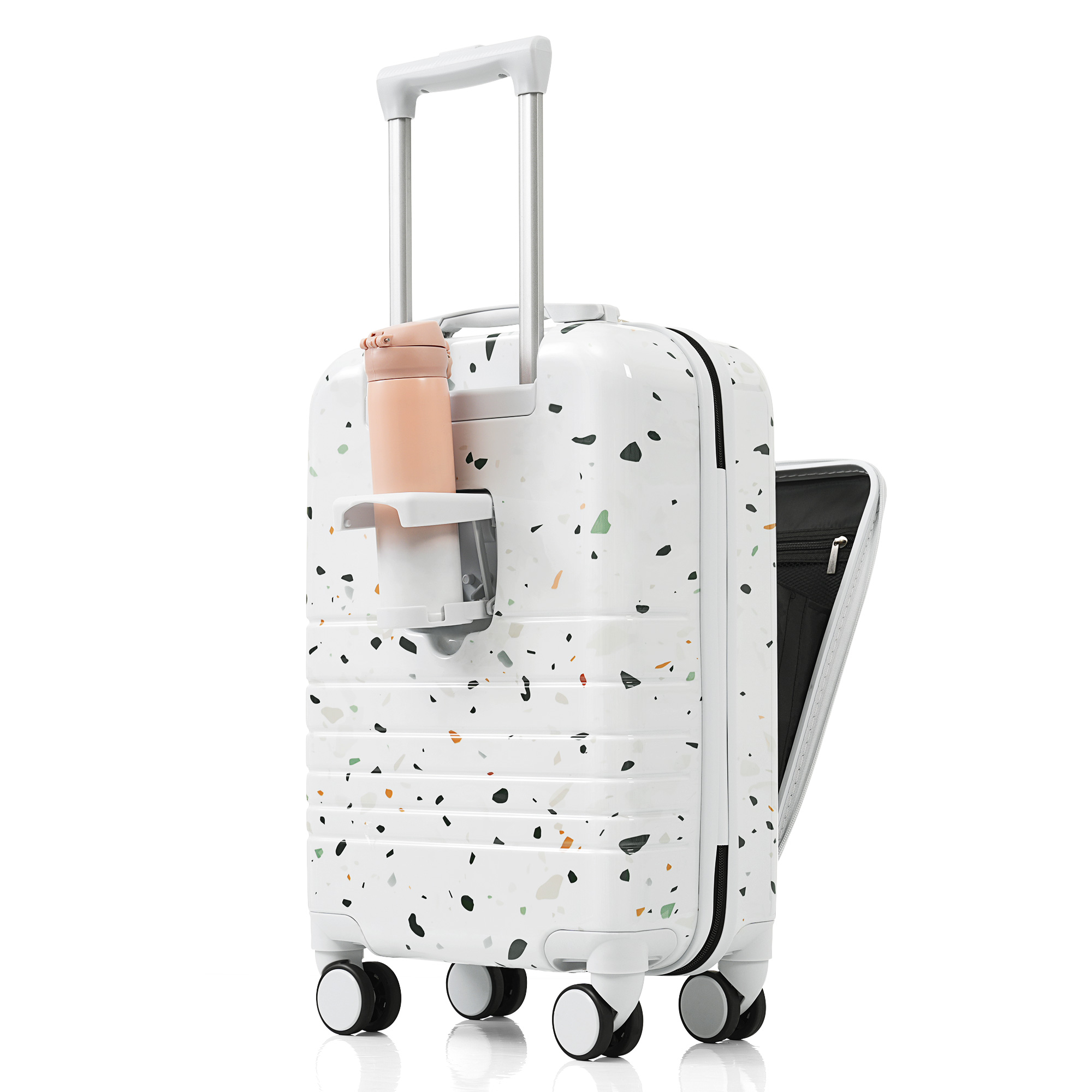 two piece set travel luggage featuring front opening design usba charging ports and drink holders 20 inches suitable for individuals and school trips 