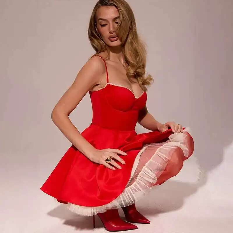 Townlike Waist Wrap A-line Women Spaghetti Strap Mini 2025 Spring Summer Dress Nightclub Sexy Party Dresses With Lining