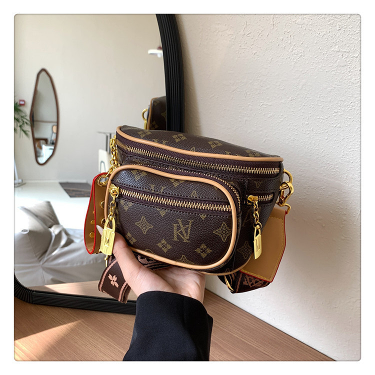 Retro Old Spending Waist Bag New Print Texture Single Shoulder Mobile Phone Bag Multi-Layer Cross Body Large Capacity Breast Bag Female Bag