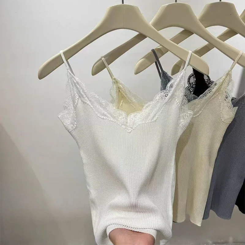 Lace Tank Top Women Cropped Cute Camis Sexy White Tops Female Korean Sleeveless Black Vest Summer Y2k Clothes 250513