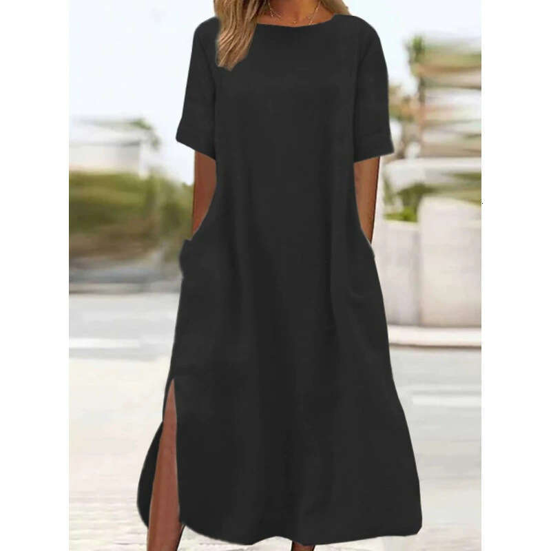 Women Clothes Dress Women S Plus Size Long Casual Simple Loose Atmospheric Cotton And Linen Dress KQ