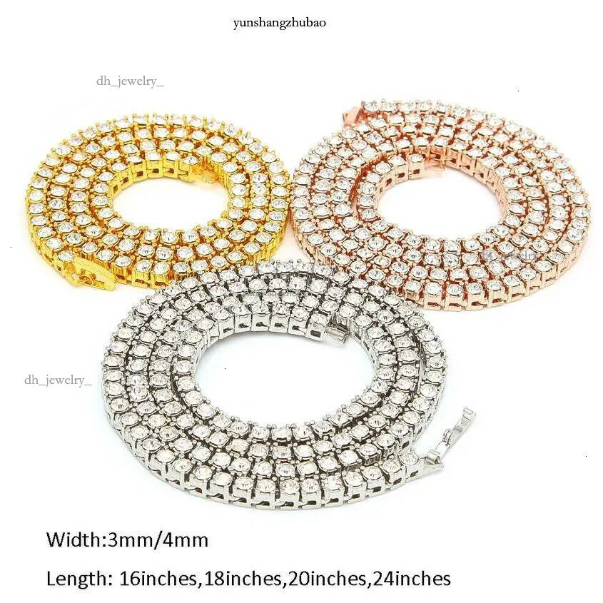 Designer mens hiphop chains dia one row tennis hip hop jewelry necklace 3mm 4mm sier rose gold crystal chain necklaces