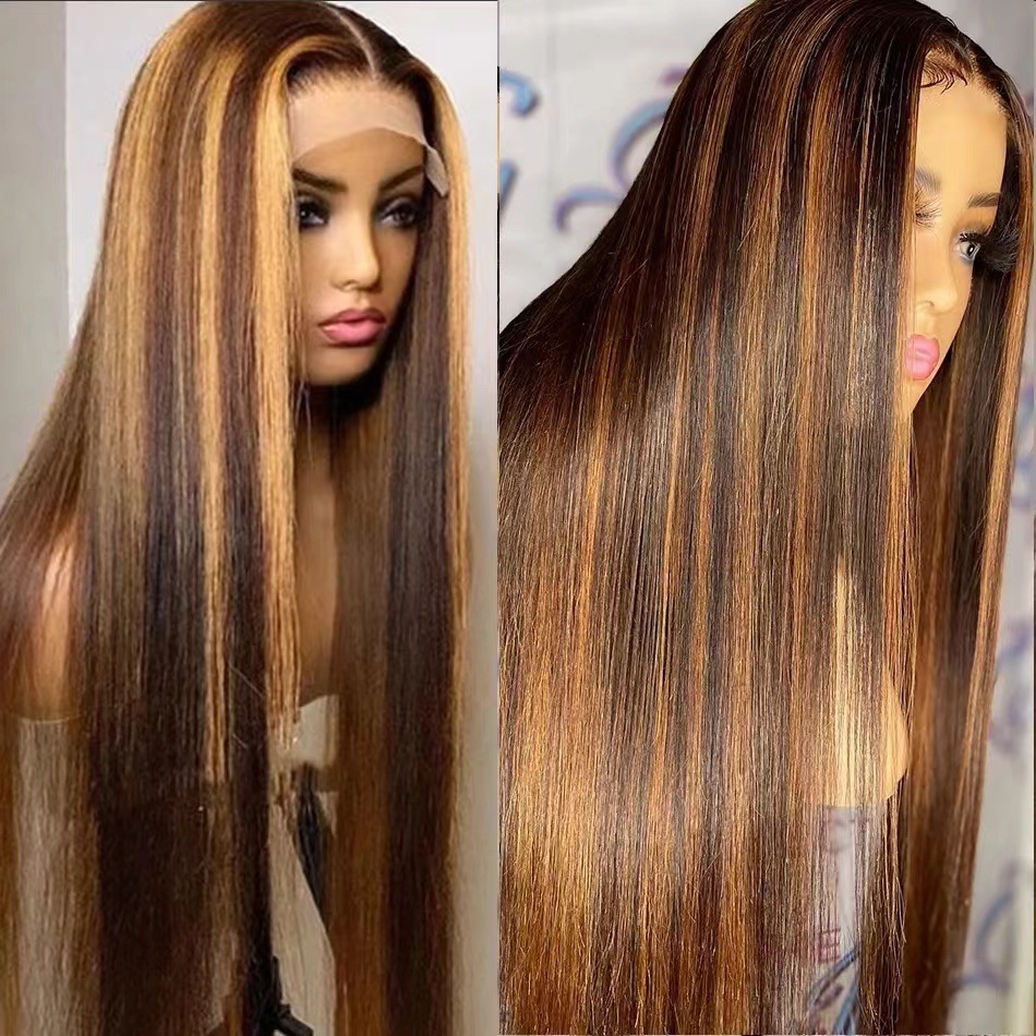 Lace Front Hot Selling Lace Wig Long Straight Brown Gradient Wig Cover High Temperature Silk Chemical Fiber