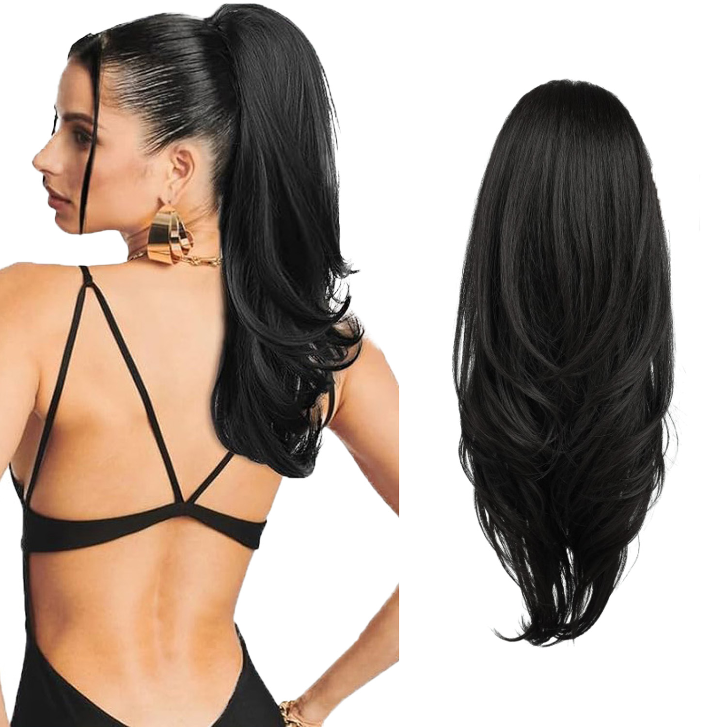 YK Curly Wave Drawstring Tail Hair Tooth Comb Stable Layered Tail Increase Volume Visible Hair Length Natural Fluffy Easy to Manage