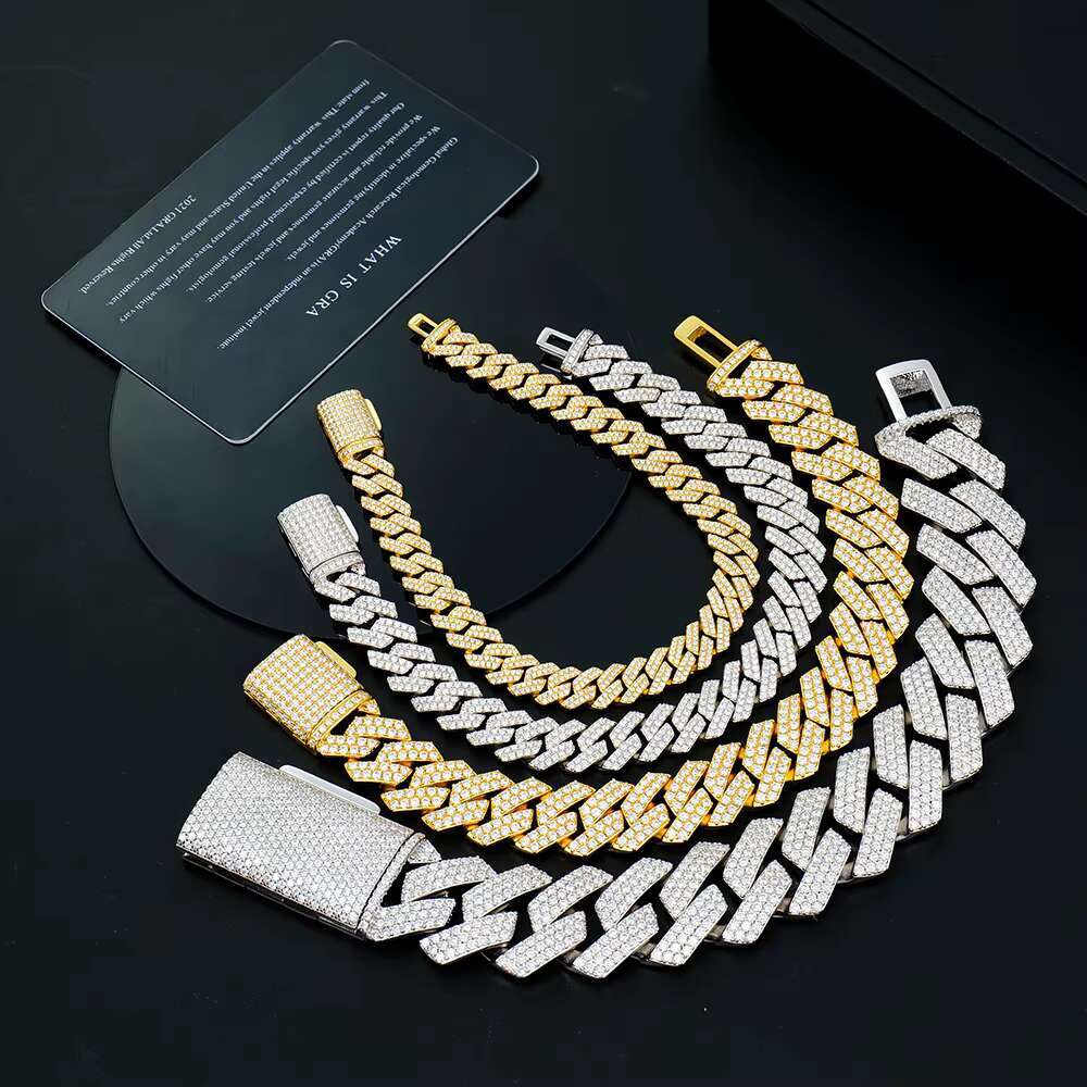 Wholesale Hiphop Man Sterling Sier Jewelry 18 mm Vvs Dia Mossanite Moissanite Cuban Link Chain Bracelet