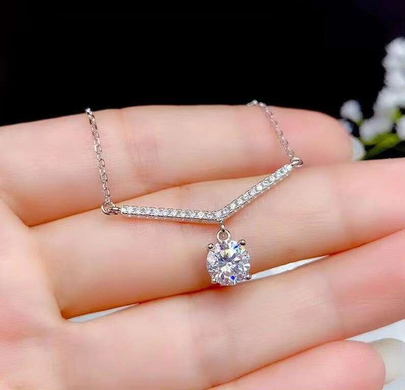 2.00tcw round cut silica pendant necklace, pure sier gift necklace