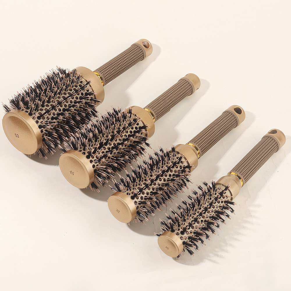 Cylindrical Curling Iron Professional Styling 4-Piece Set with Fur Comb Air Aluminum Tube Comb Ceramic Roller Comb and Hairdressing Comb
