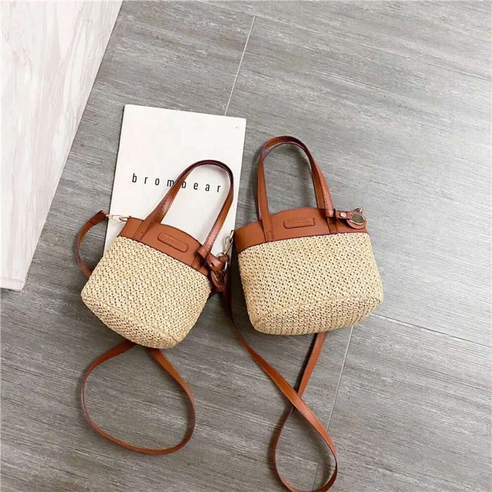 Faashion Straw Beach Vintage Handmade Ladies Shoulder Bags Designer Strap Handbag Pu Patchwork Messenger Crossbody Bag