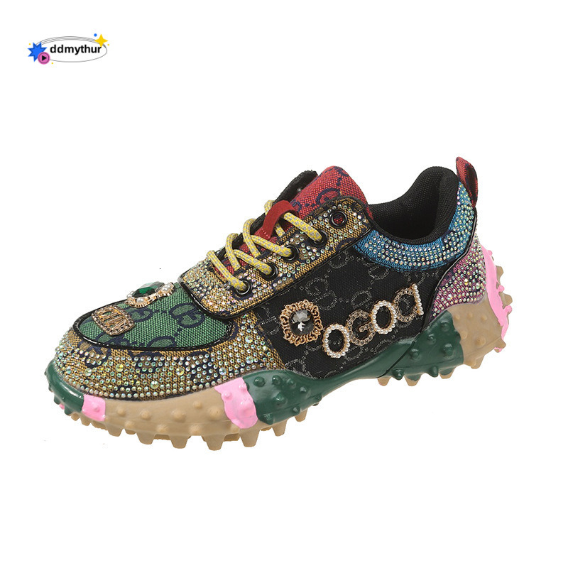 MMG Hot selling Letter rhinestones Fashion Sports Durian Matcake sole Mesh Single Shoes Women's ddmythur